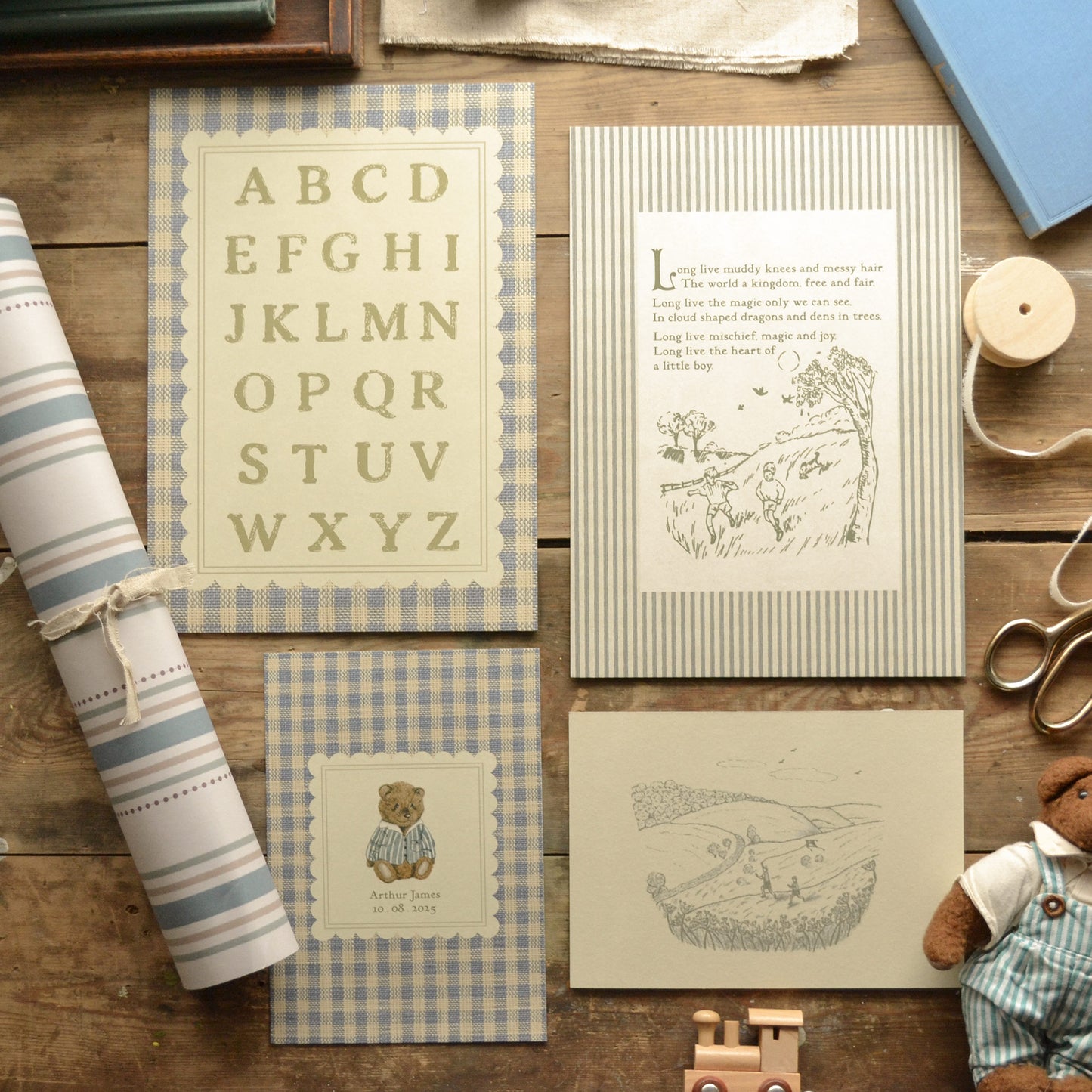 Personalised Gingham Bear Children's Nursery Art Print