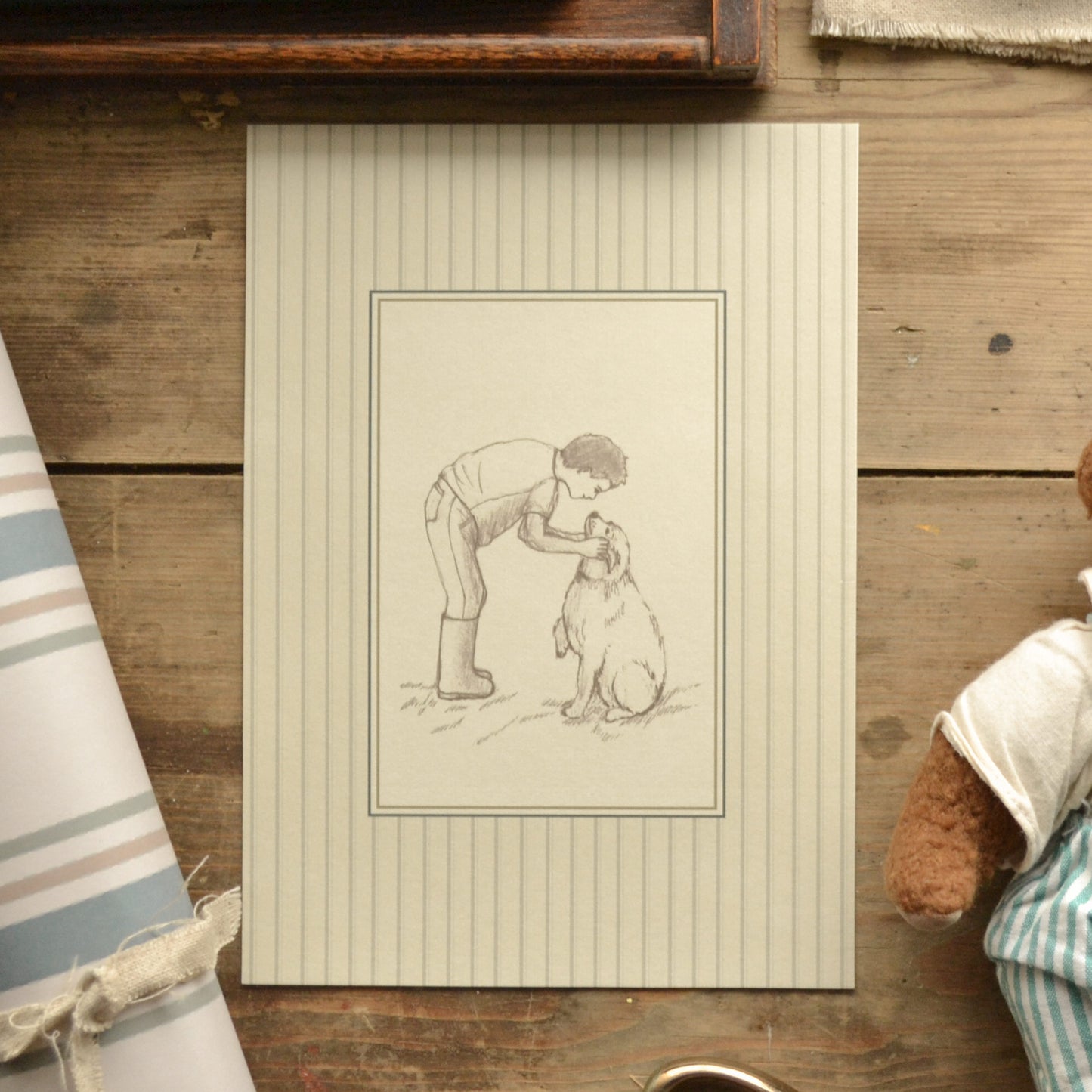 Boy And Dog Sketched Children's Art Print