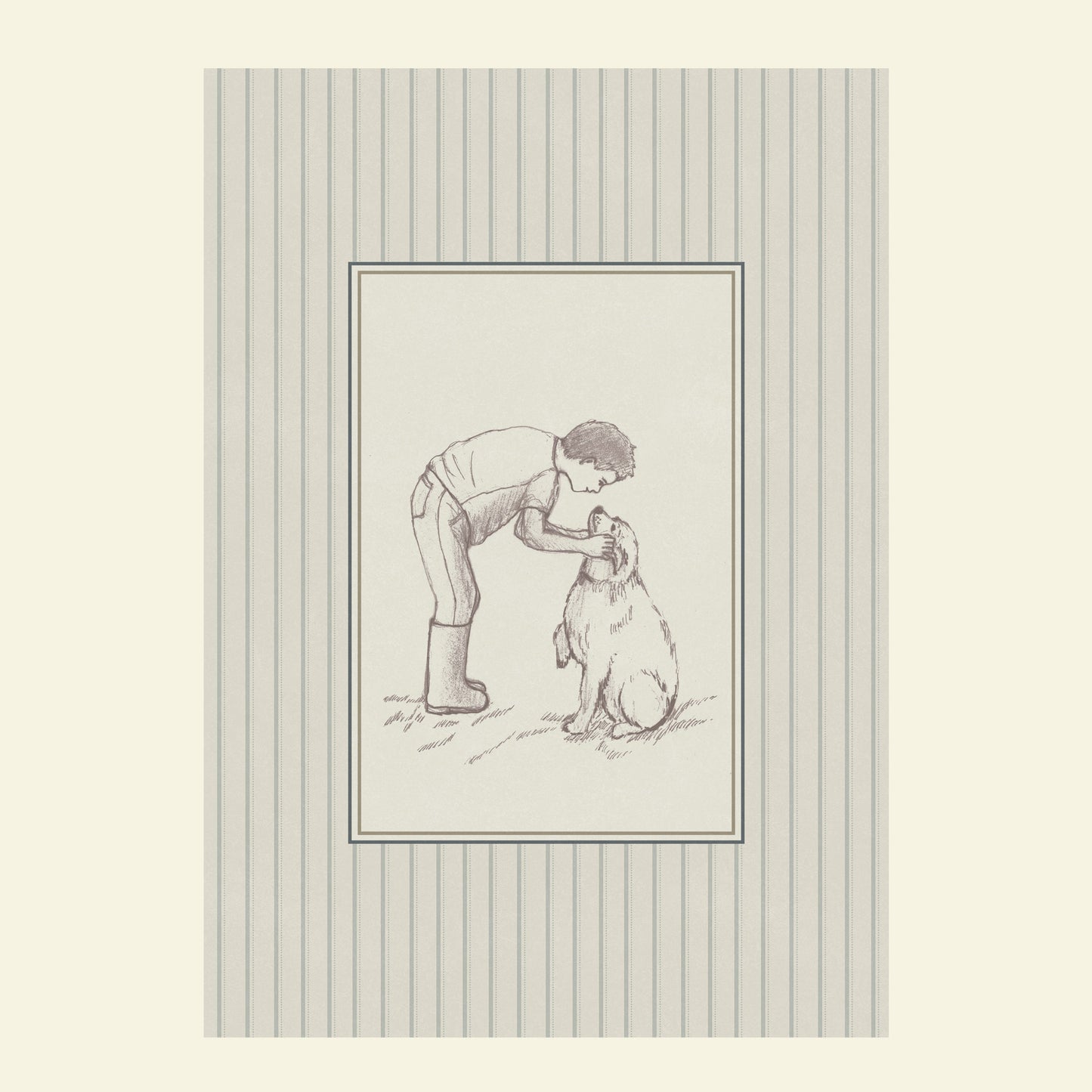 Boy And Dog Sketched Children's Art Print