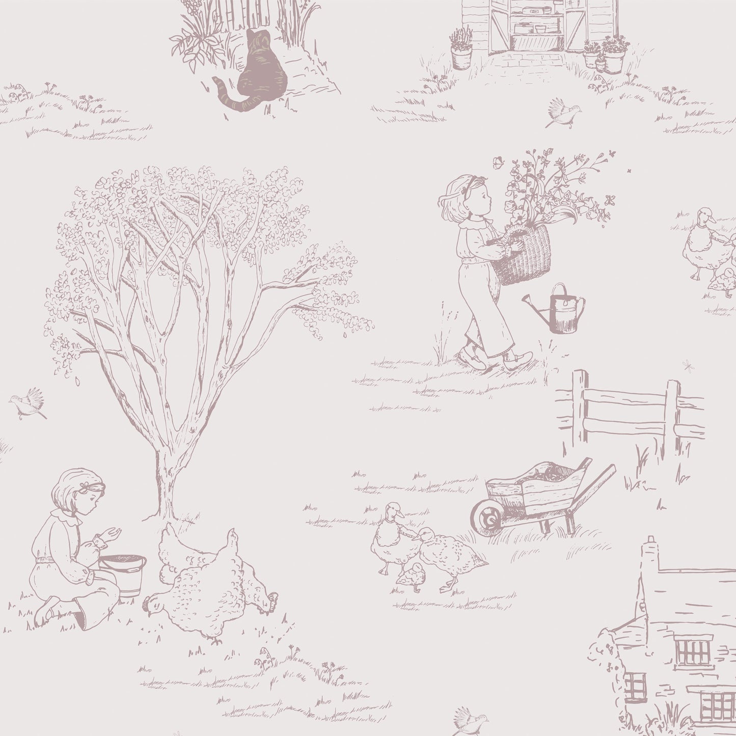 LITTLE COTTAGE GARDEN WALLPAPER IN PINK