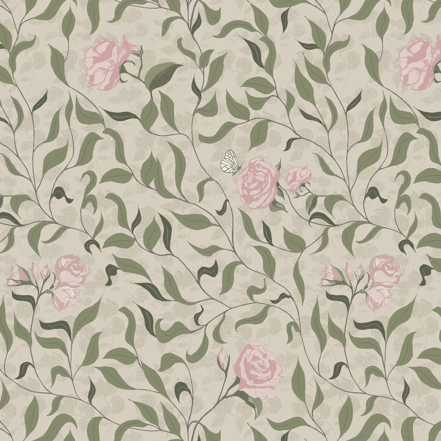English Rose Garden Wallpaper in Blush