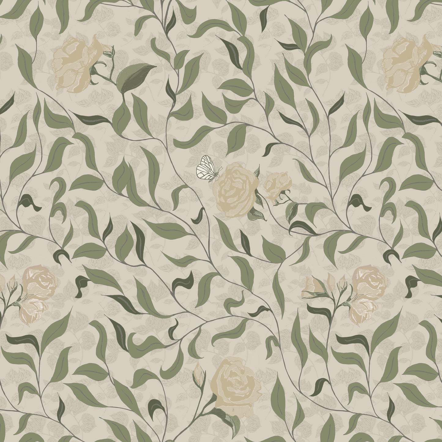 English Rose Garden Wallpaper in Butter