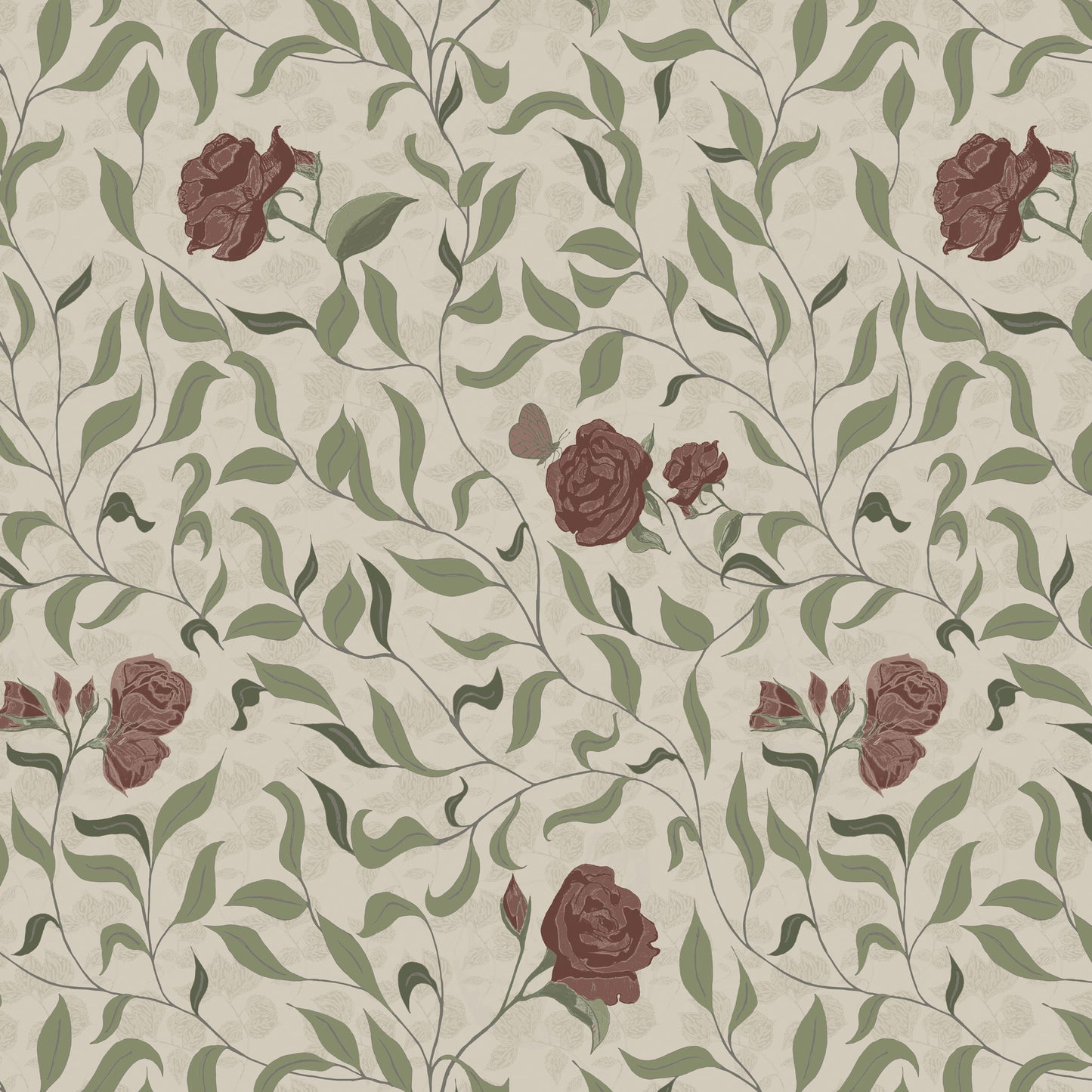 English Rose Garden Wallpaper in Deep Red