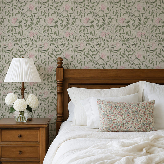 English Rose Garden Wallpaper in Blush