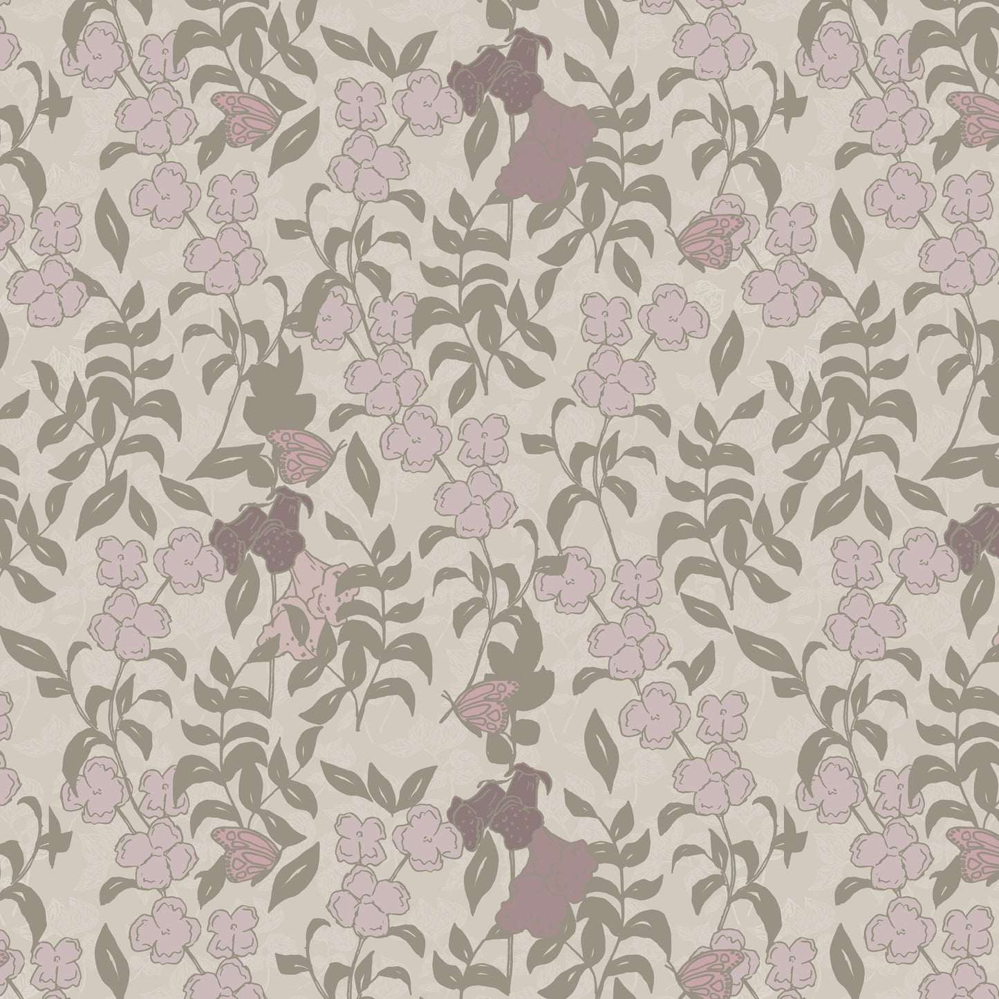 Foxglove and Pansies Wallpaper in Soft Pink