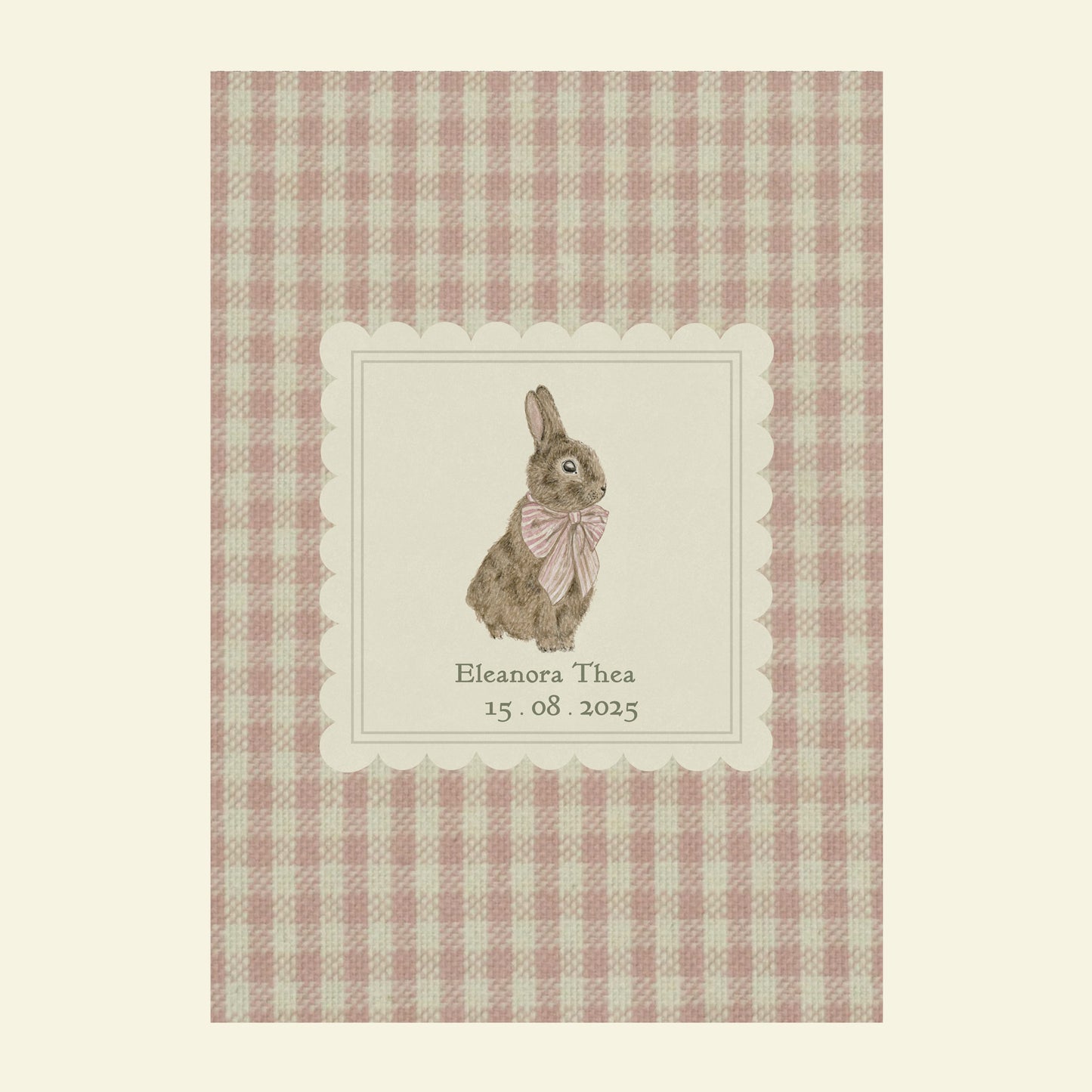 Personalised Gingham Bunny Children's Nursery Art Print