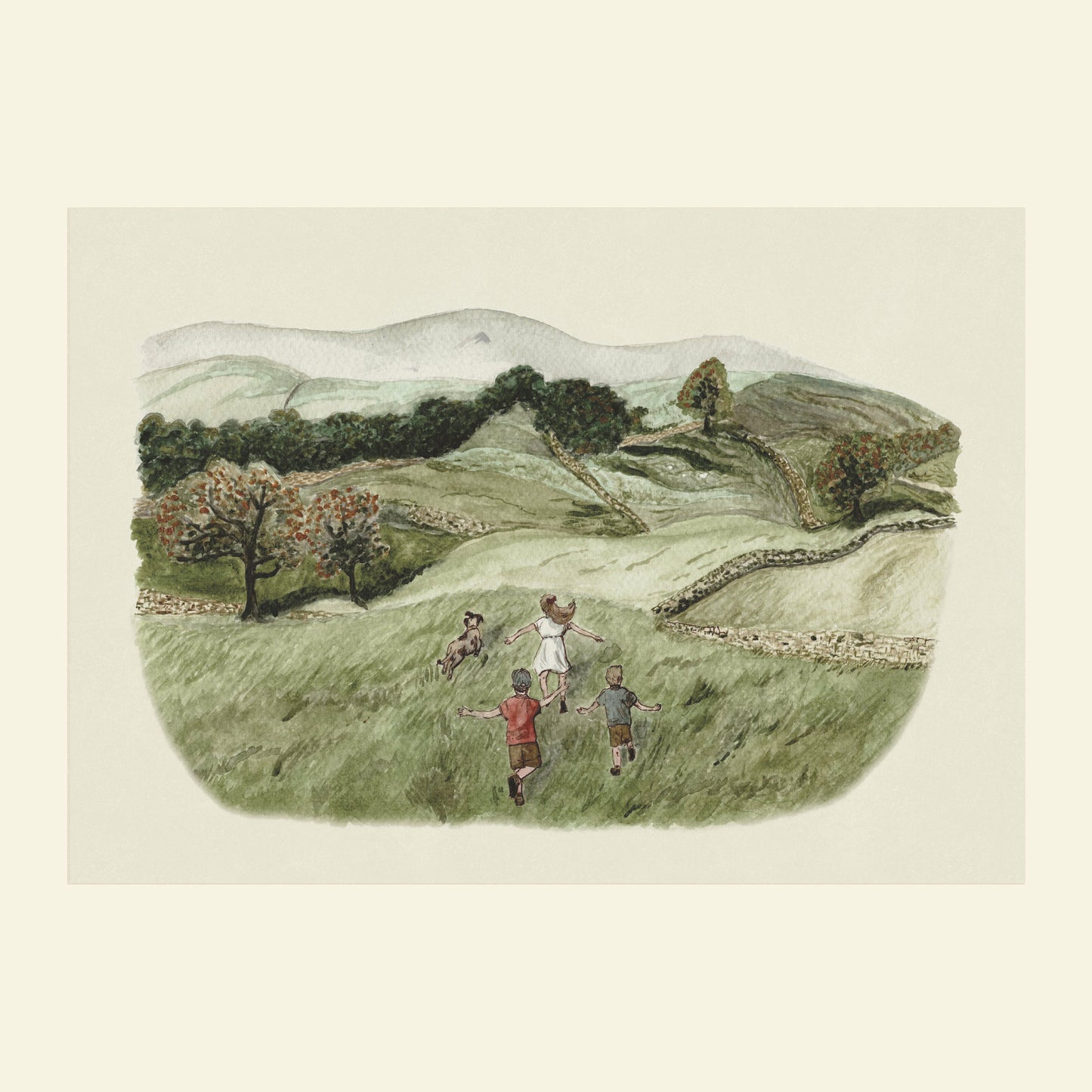'Chasing Through The Fields' Children's Art Print
