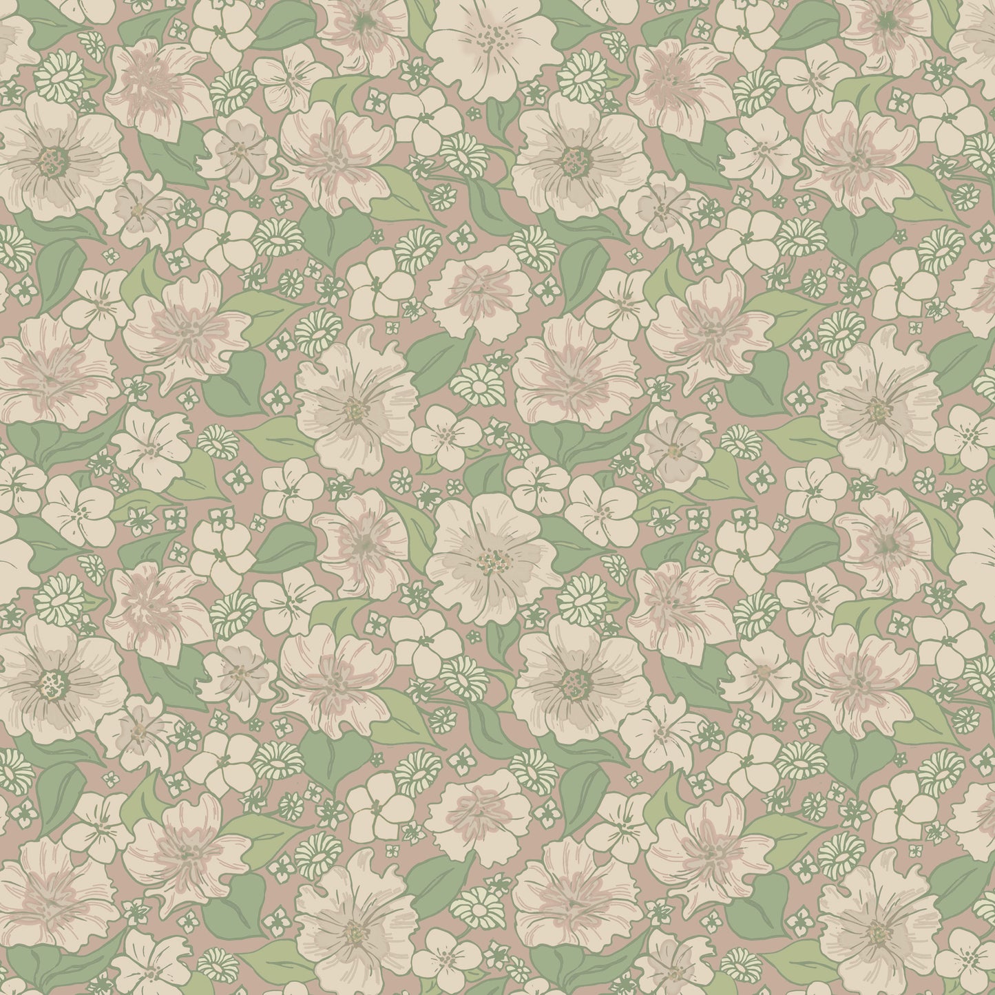 Meadow Bloom Wallpaper in Dusty Pink