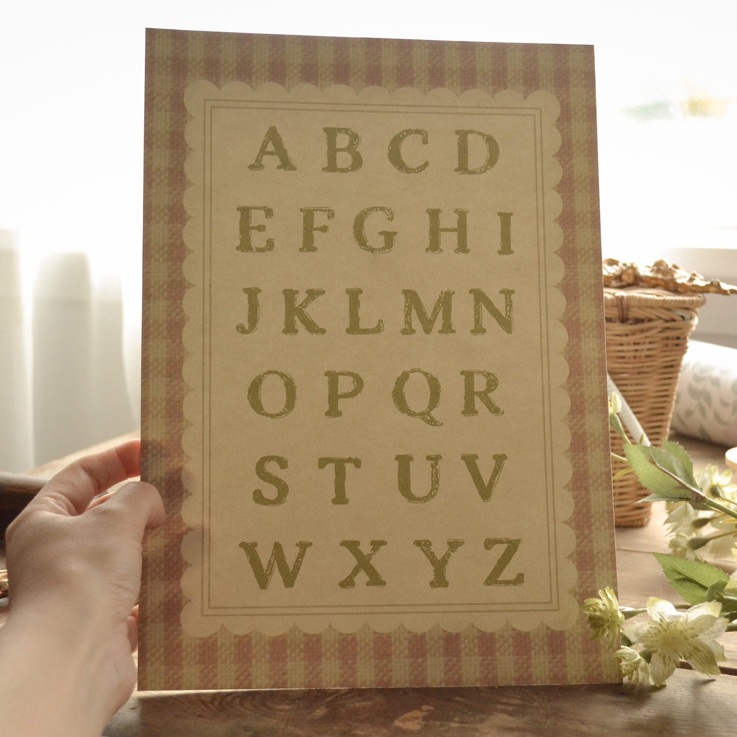 Pink Cottage Gingham Children's Alphabet Art Print