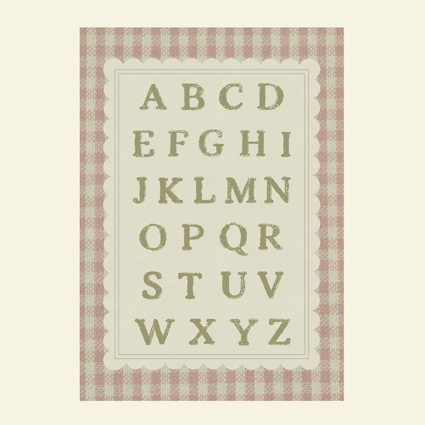Pink Cottage Gingham Children's Alphabet Art Print