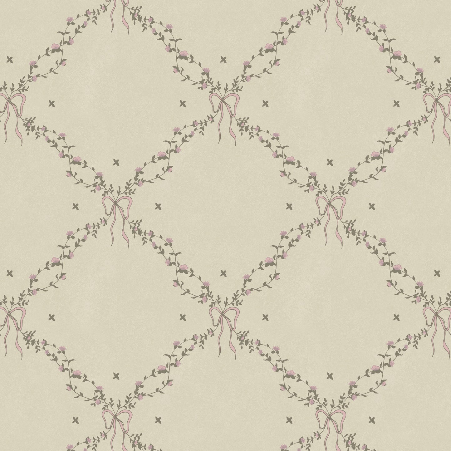 Rosebow Trellis Wallpaper in Pink