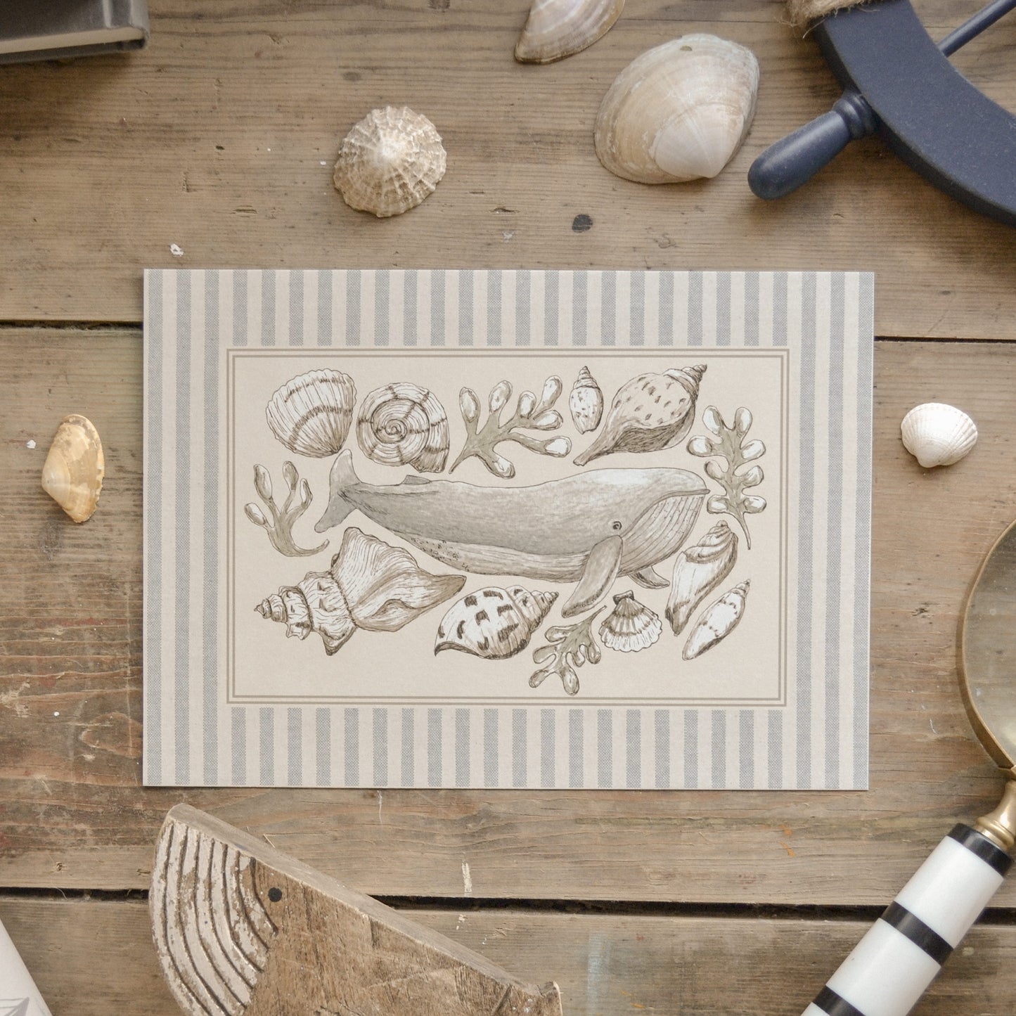Whale And Seashells Vintage Coastal Children's Art Print