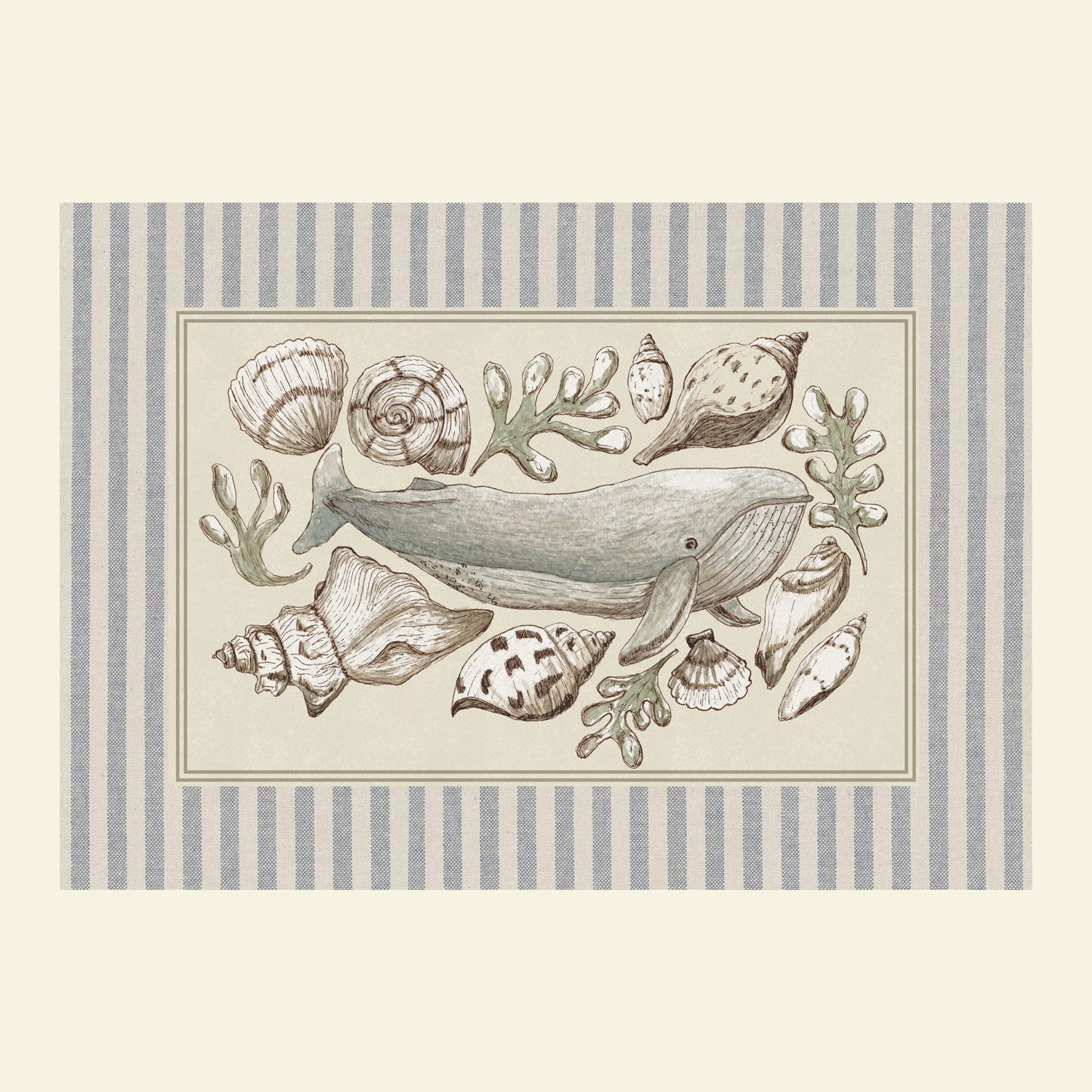 Whale And Seashells Vintage Coastal Children's Art Print