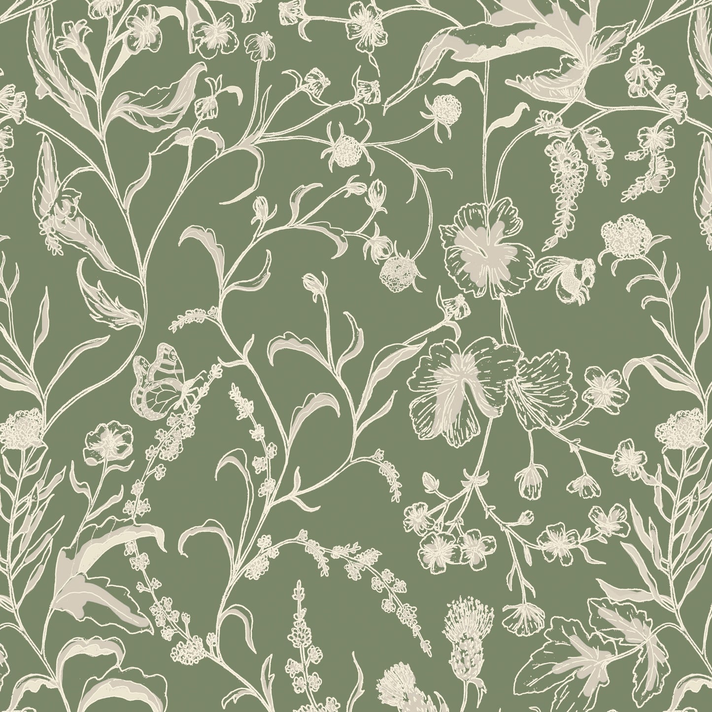Wildflower Meadow Wallpaper in Olive