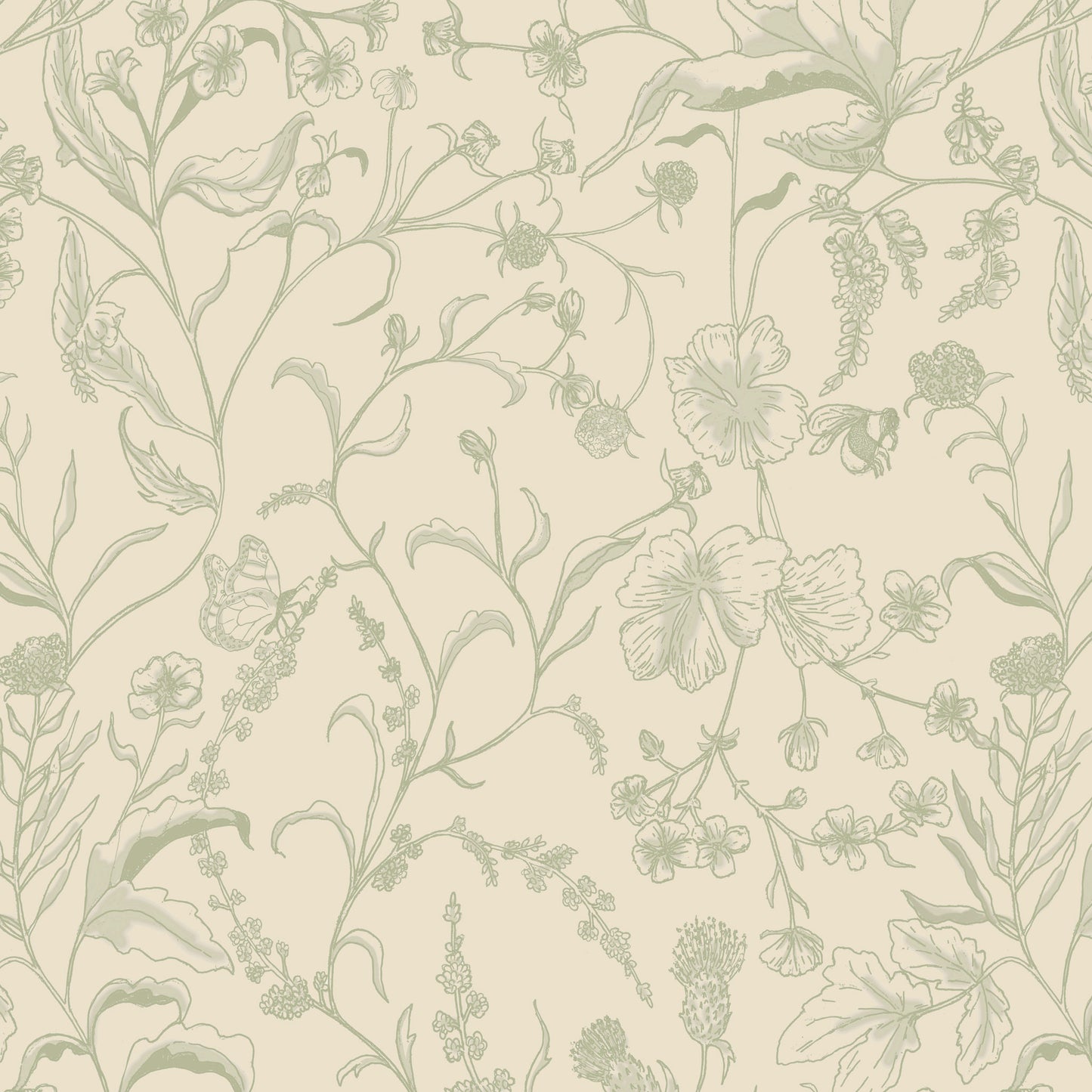 Wildflower Meadow Sketched Wallpaper
