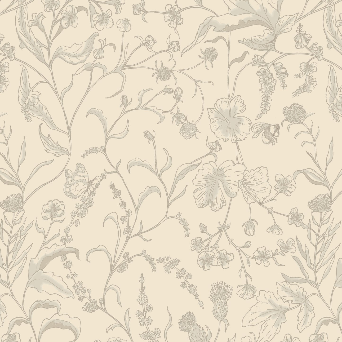 Wildflower Meadow Sketched Wallpaper