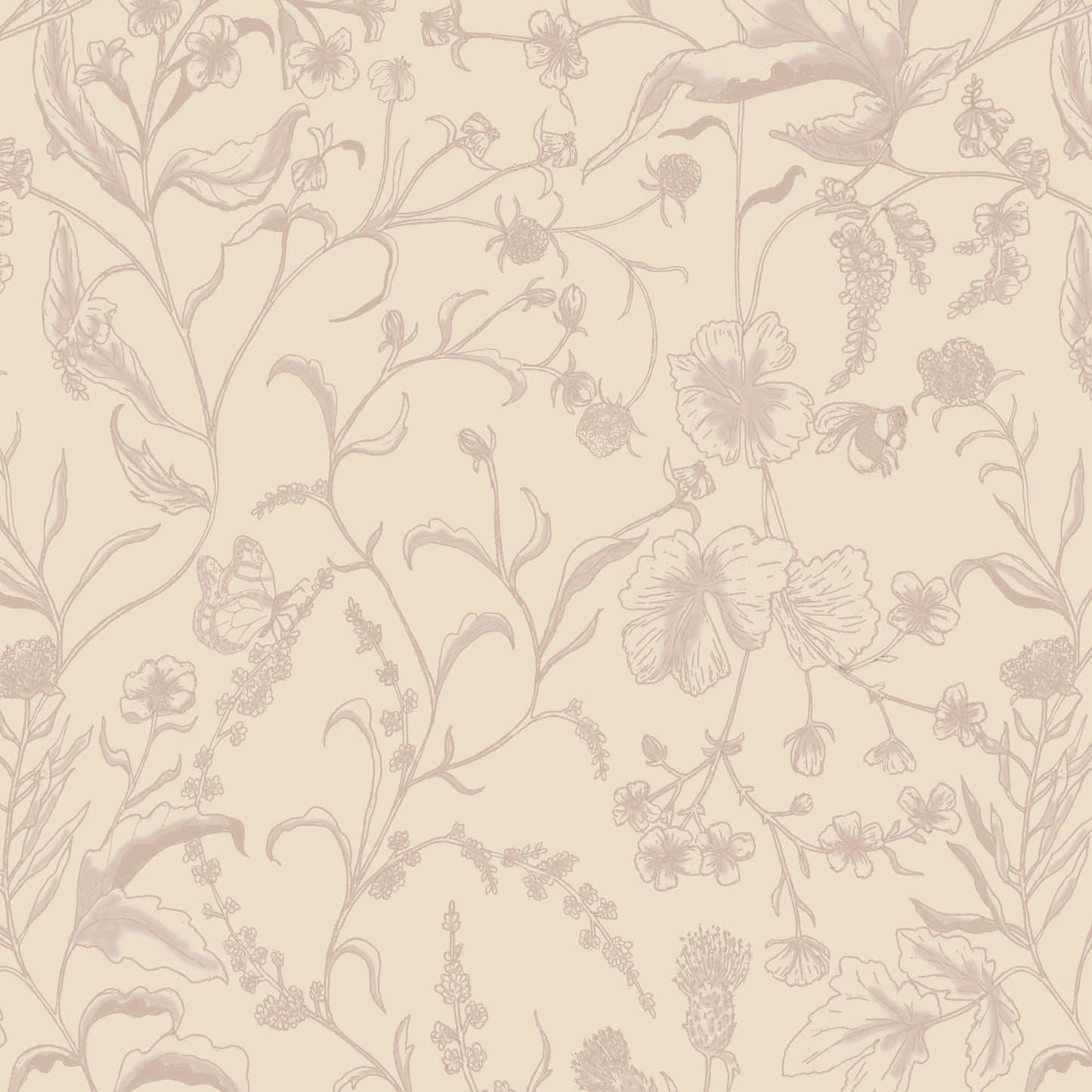 Wildflower Meadow Sketched Wallpaper
