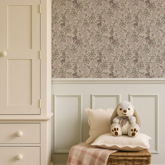 Foxglove and Pansies Wallpaper in Soft Pink