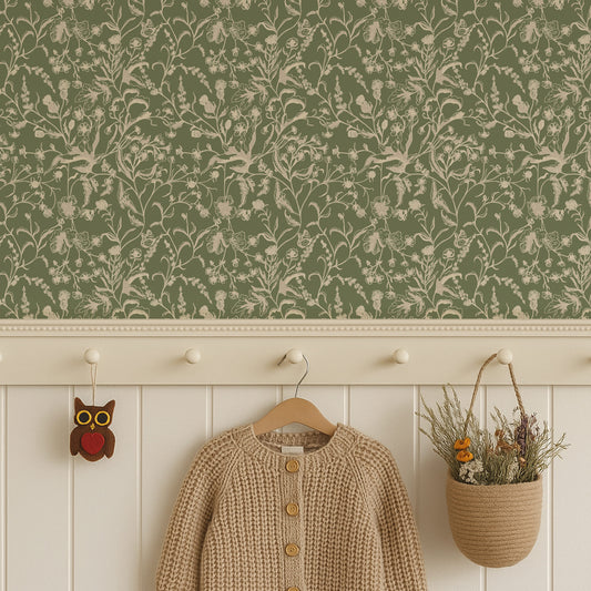 Wildflower Meadow Wallpaper in Olive
