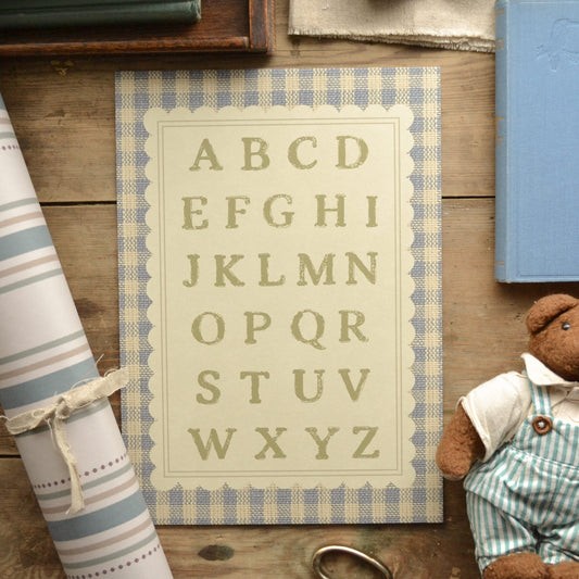 Blue Cottage Gingham Children's Alphabet Art Print