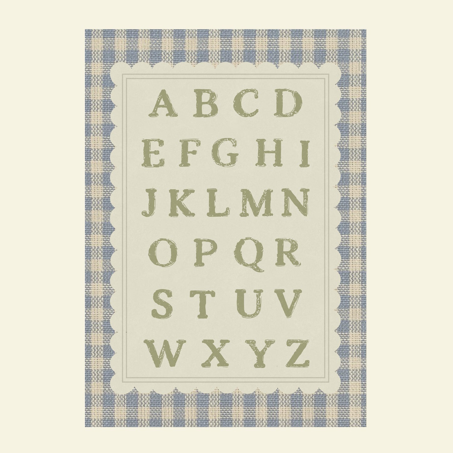 Blue Cottage Gingham Children's Alphabet Art Print