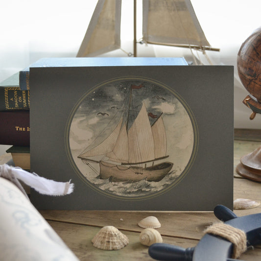 Vintage Ship Art Print in Blue