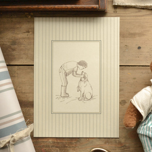 Boy And Dog Sketched Children's Art Print