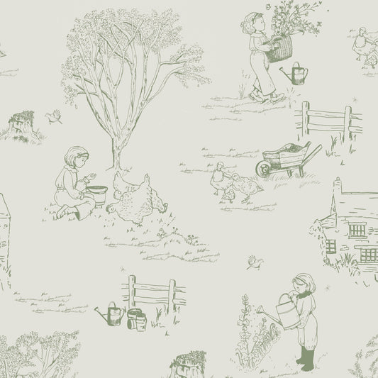 LITTLE COTTAGE GARDEN WALLPAPER IN GREEN