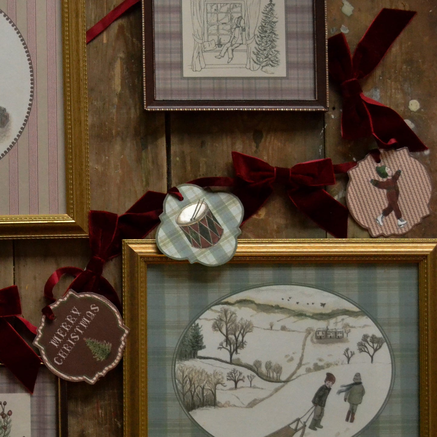 DIGITAL DOWNLOAD Set of Four Christmas Art Prints and DIY Paper Garland