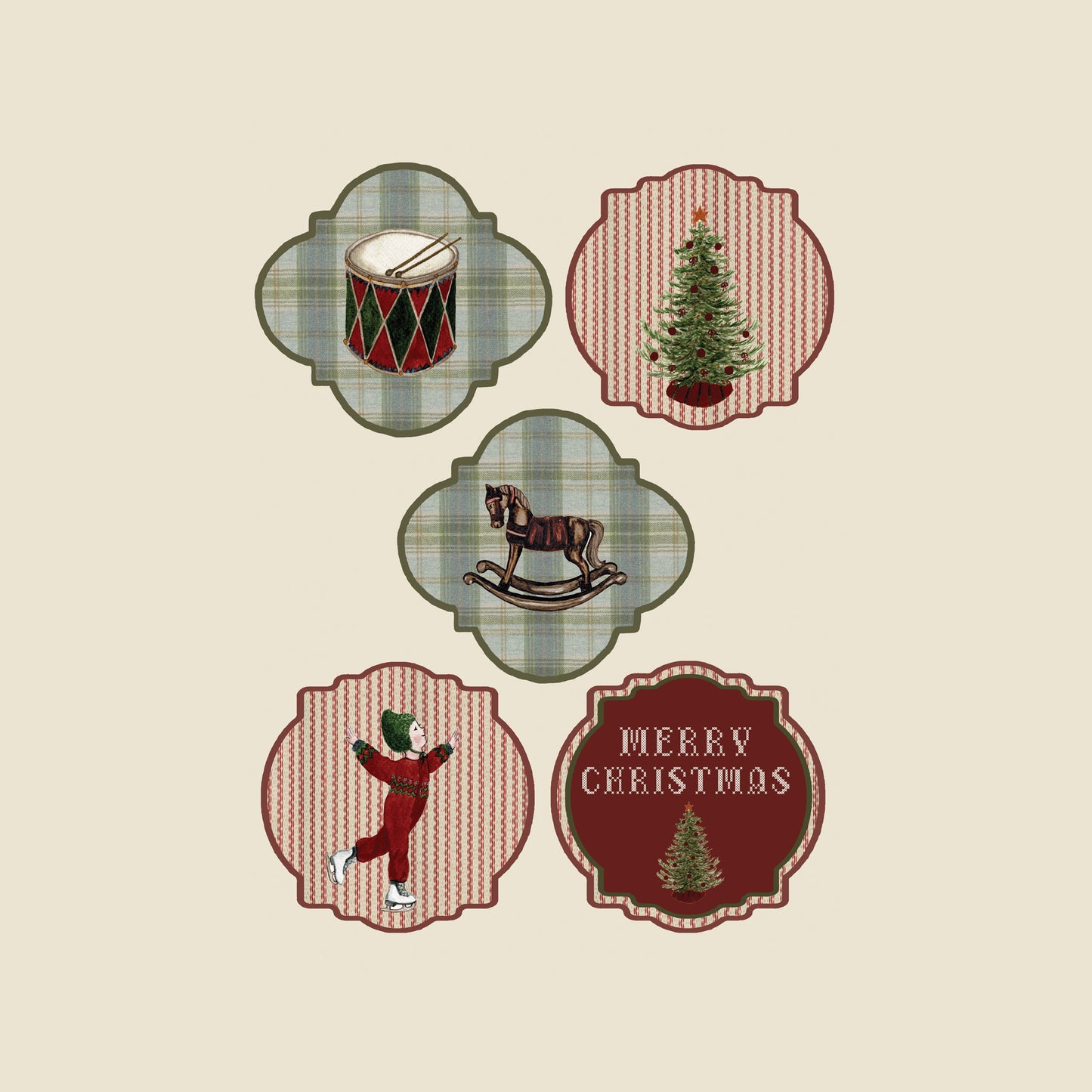 DIGITAL DOWNLOAD Set of Four Christmas Art Prints and DIY Paper Garland
