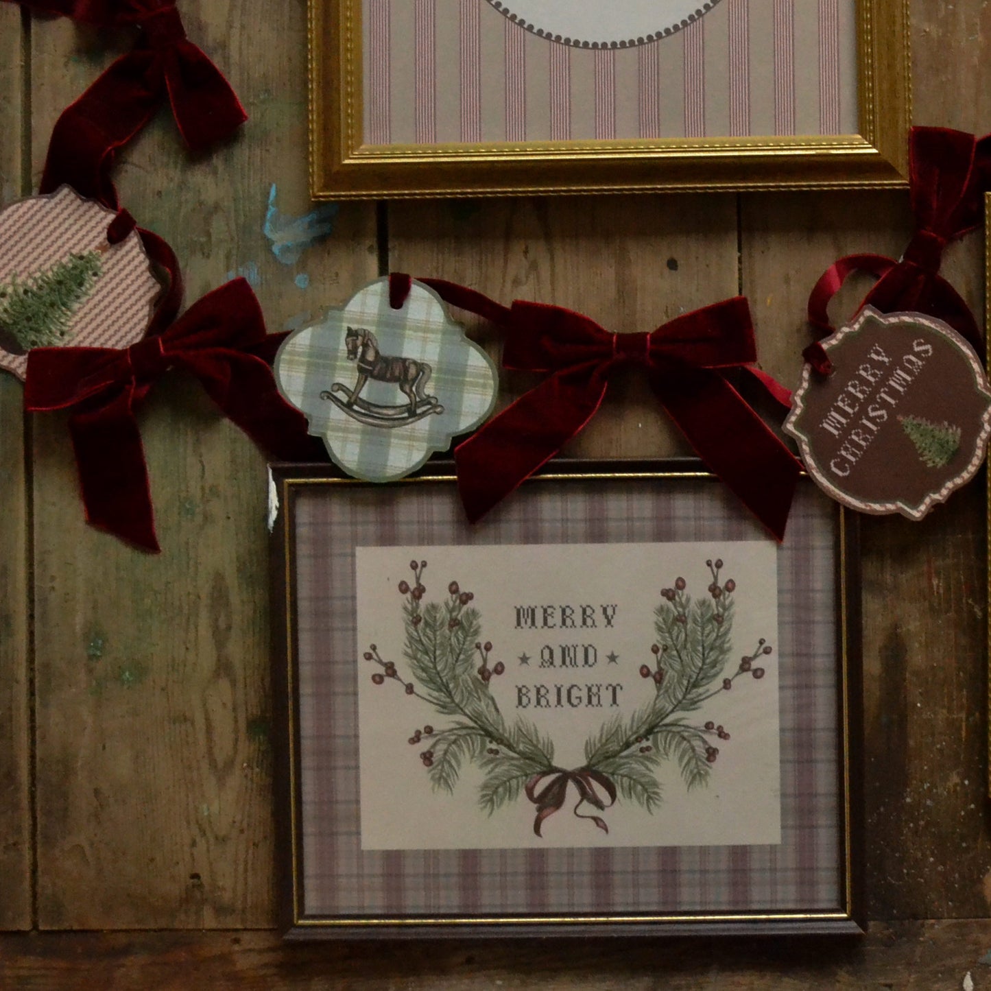 DIGITAL DOWNLOAD Set of Four Christmas Art Prints and DIY Paper Garland