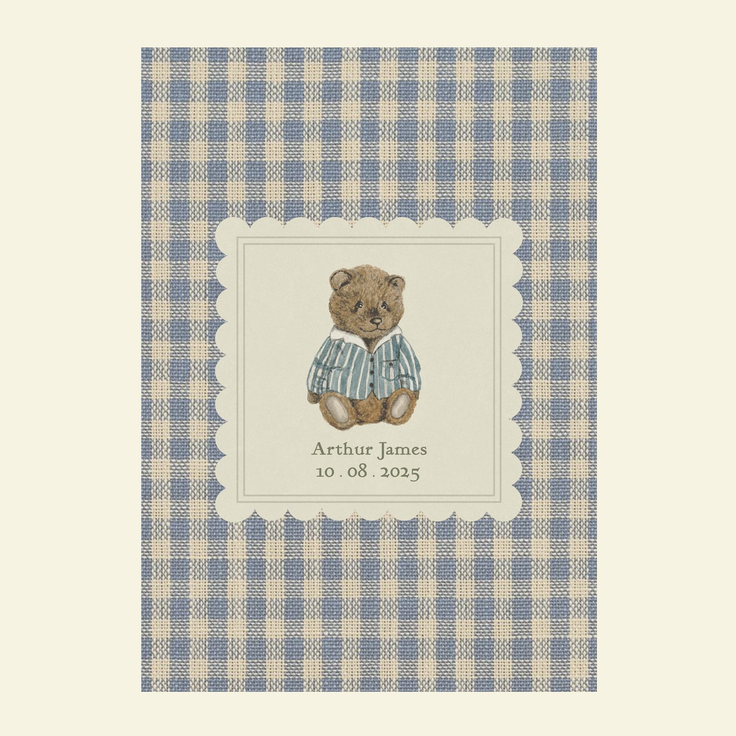 Personalised Gingham Bear Children's Nursery Art Print