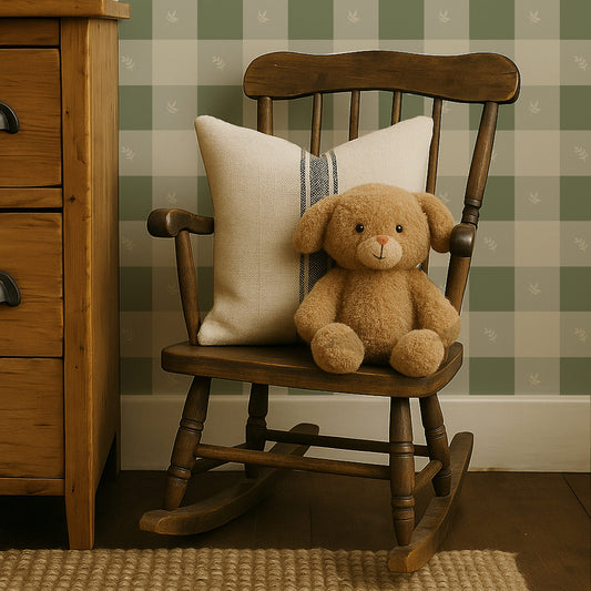 Country Gingham Wallpaper in Green