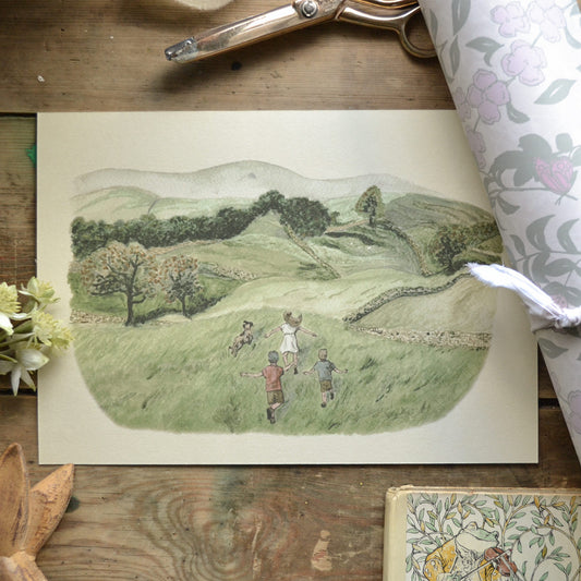 'Chasing Through The Fields' Children's Art Print