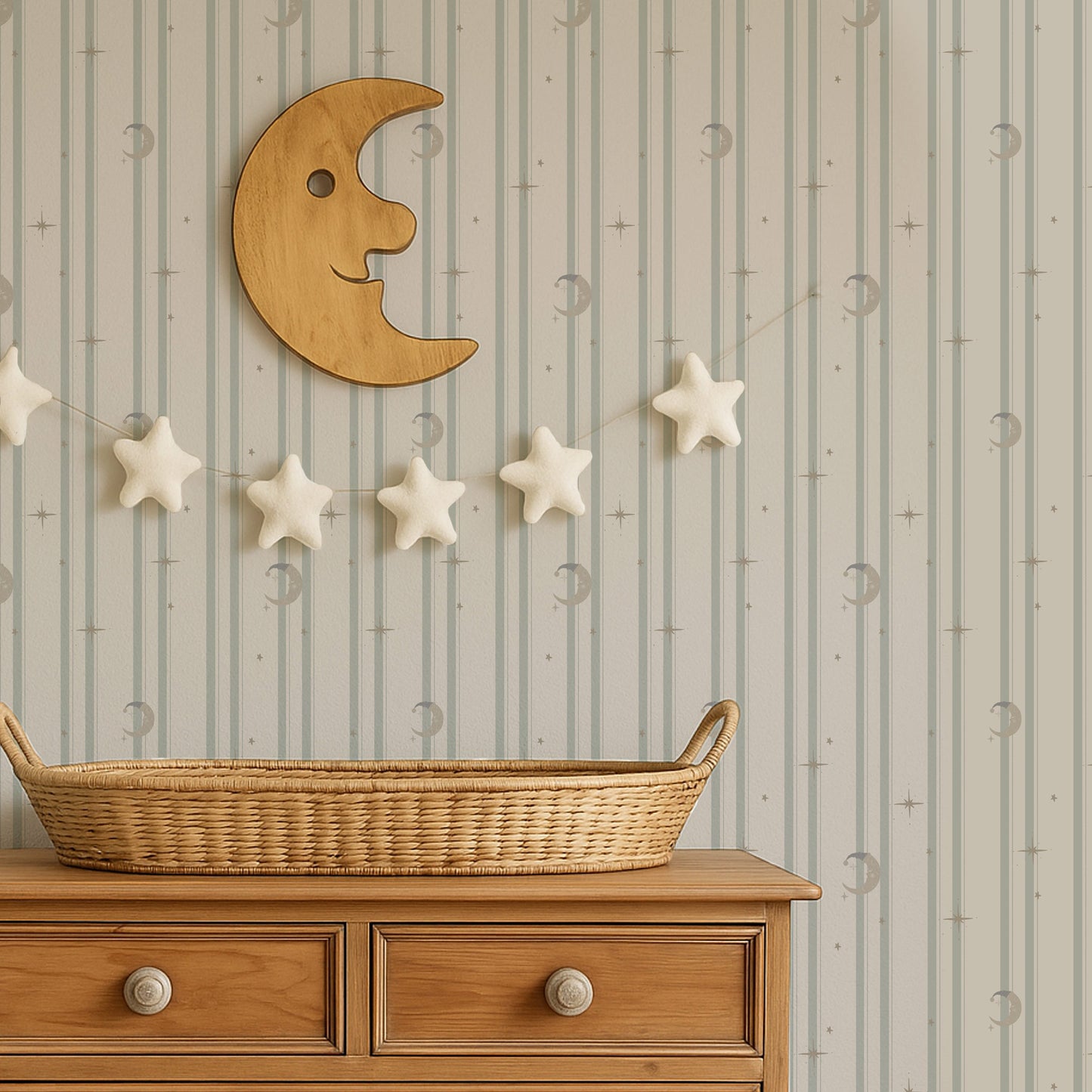 Man In The Moon Wallpaper in Blue Stripe