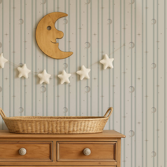Man In The Moon Wallpaper in Blue Stripe