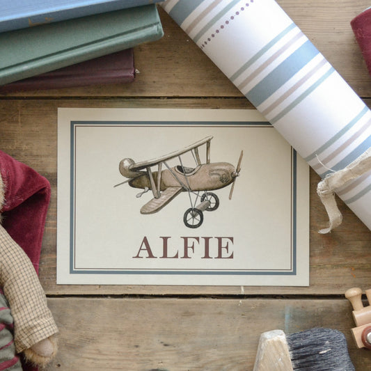 Personalised Vintage Toy Airplane Children's Art Print - Aviation Nursery Wall Decor