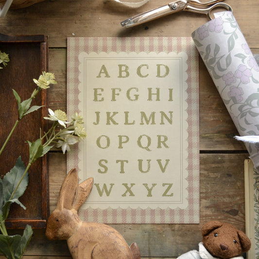 Pink Cottage Gingham Children's Alphabet Art Print