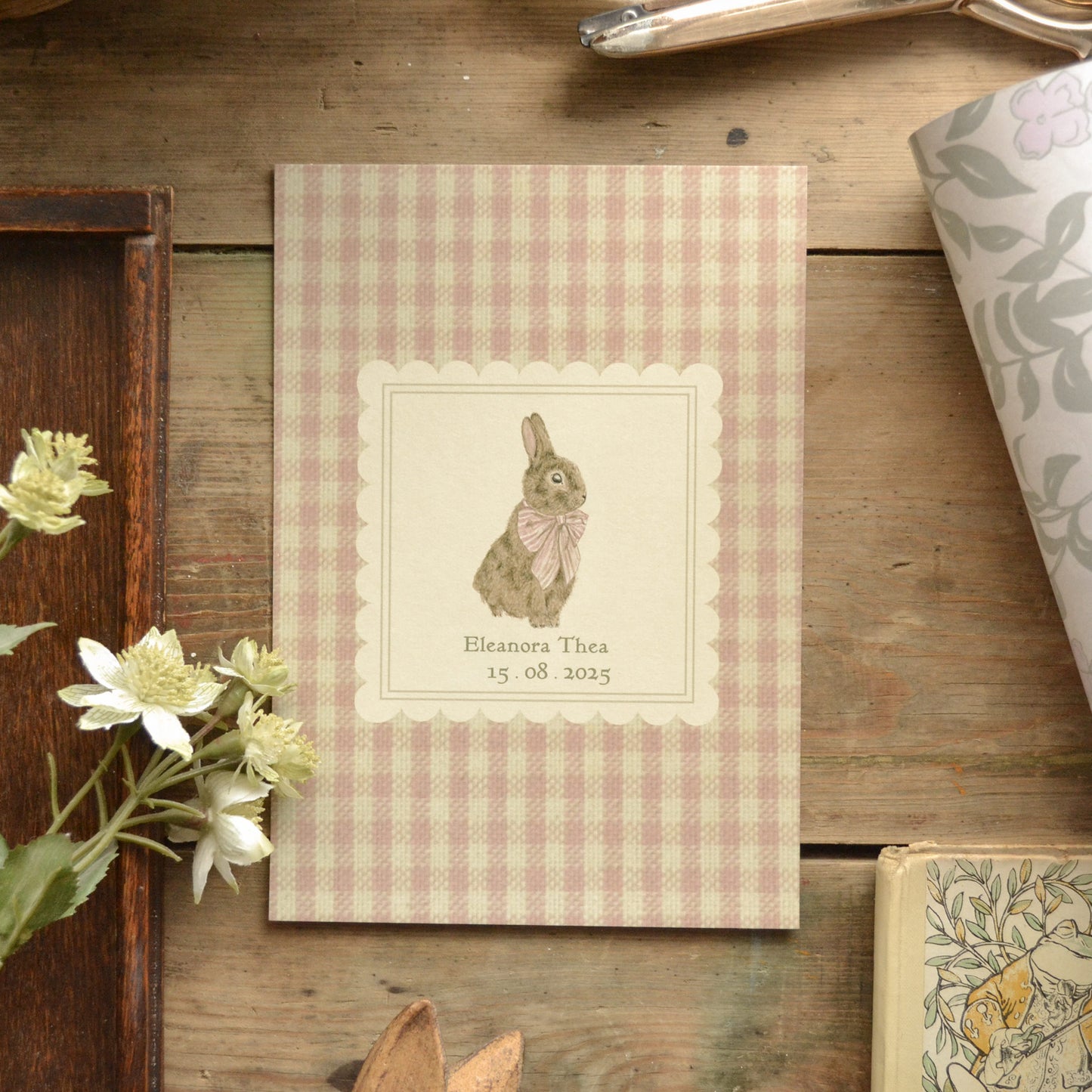 Personalised Gingham Bunny Children's Nursery Art Print