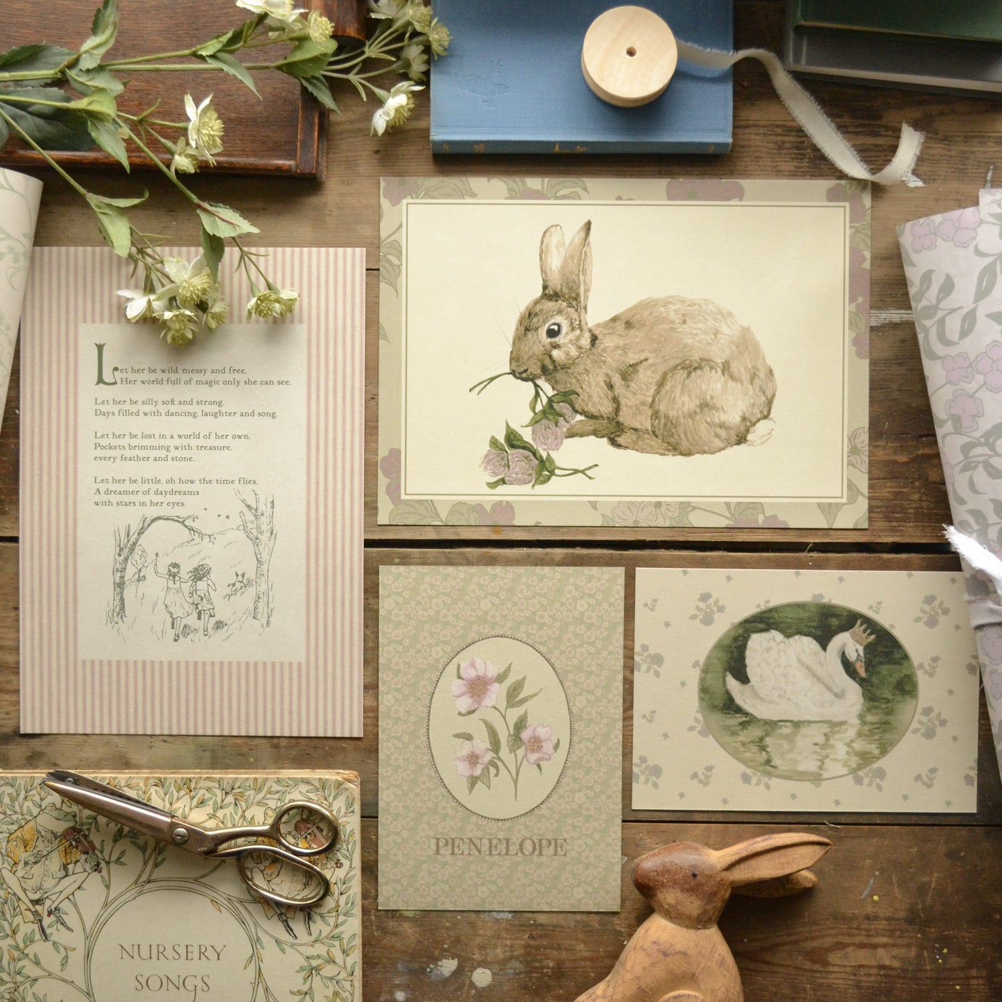 Rabbit and Clover Children's Art Print - Nursery Wall Decor