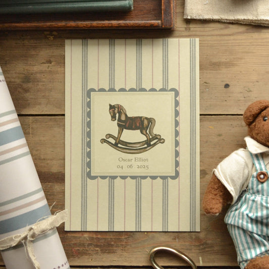 Personalised Vintage Rocking horse Children's Nursery Art Print