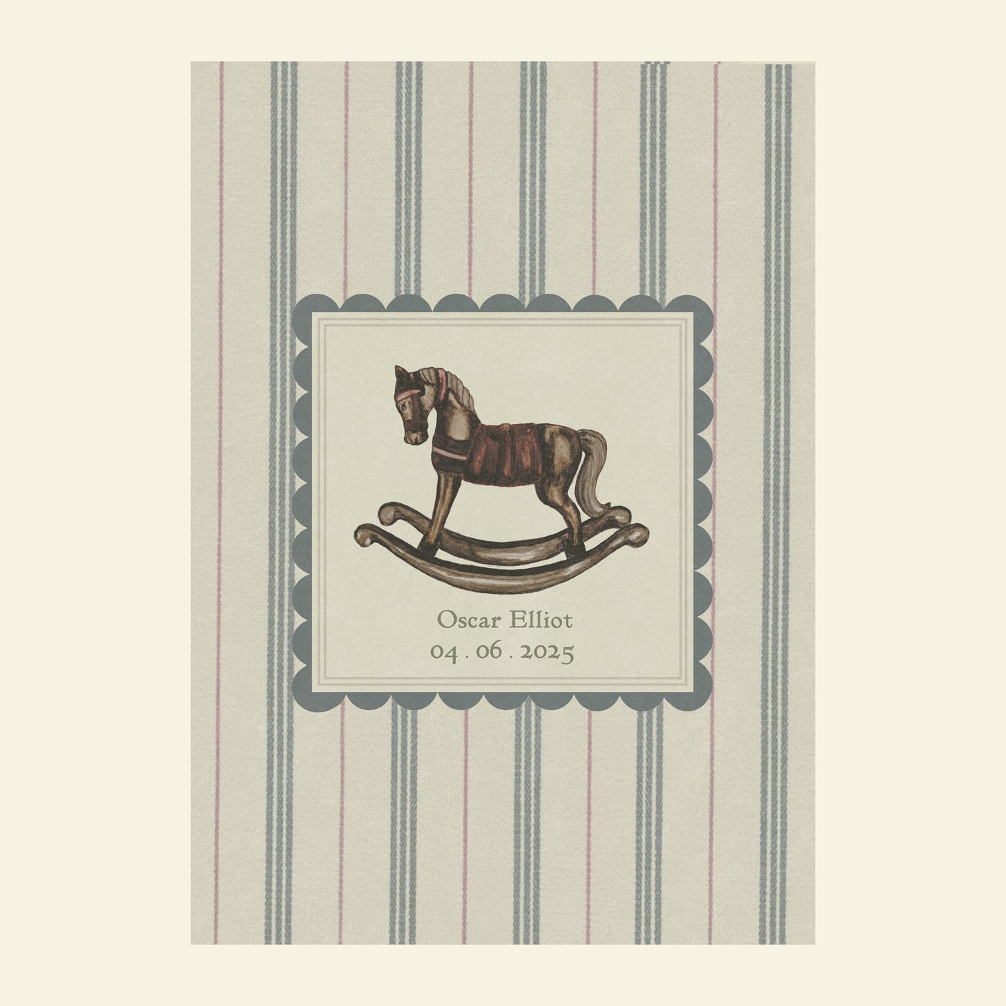 Personalised Vintage Rocking horse Children's Nursery Art Print