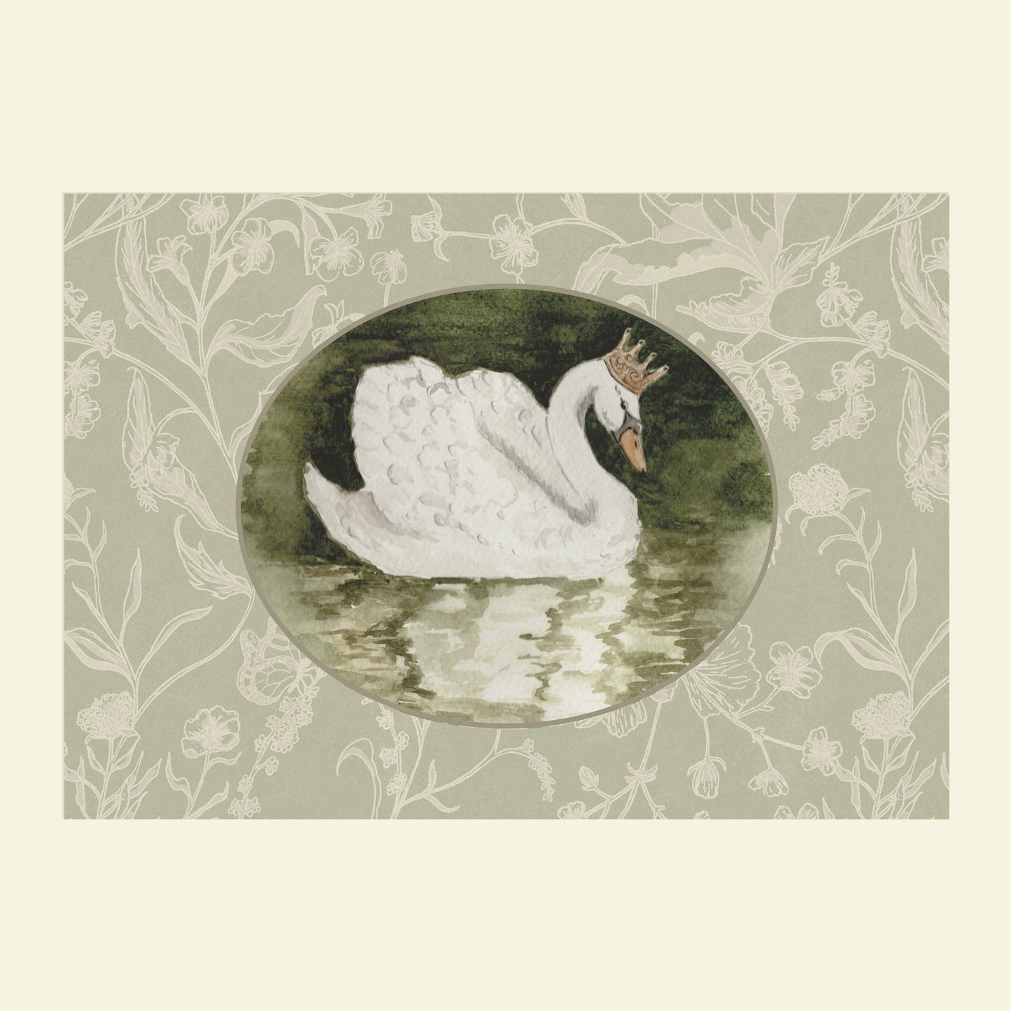 Vintage Style Swan with Wildflower Border Children's Art Print