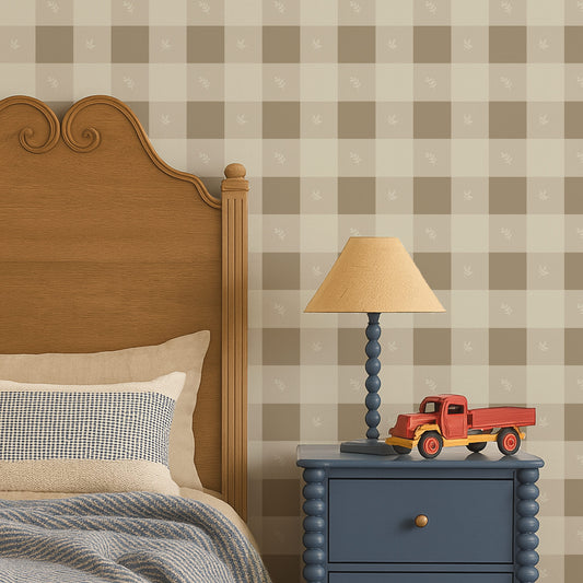 Country Gingham Wallpaper in Tan