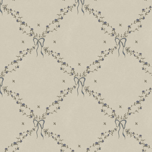 Rosebow Trellis Wallpaper in Blue
