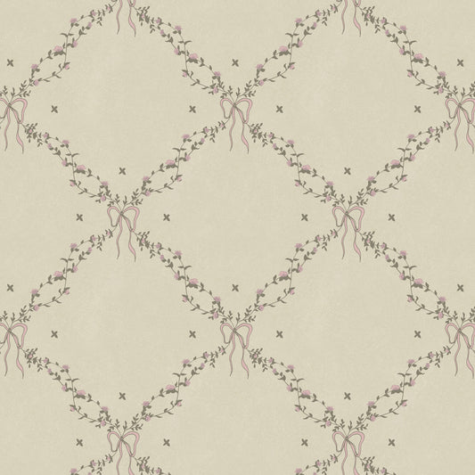 Rosebow Trellis Wallpaper in Pink