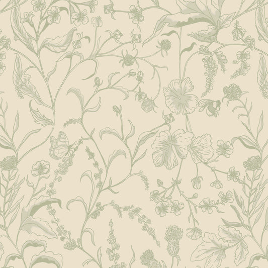 Wildflower Meadow Sketched Wallpaper