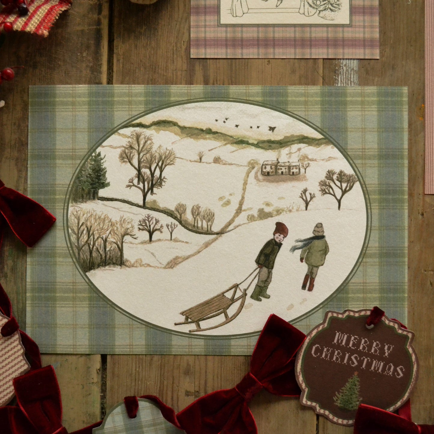 DIGITAL DOWNLOAD Set of Four Christmas Art Prints and DIY Paper Garland
